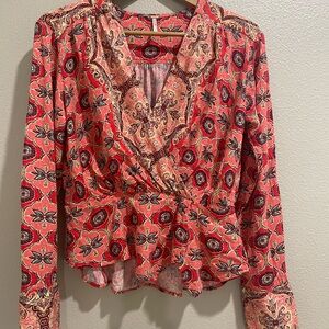 Free People Pink Wrap Peplum Blouse